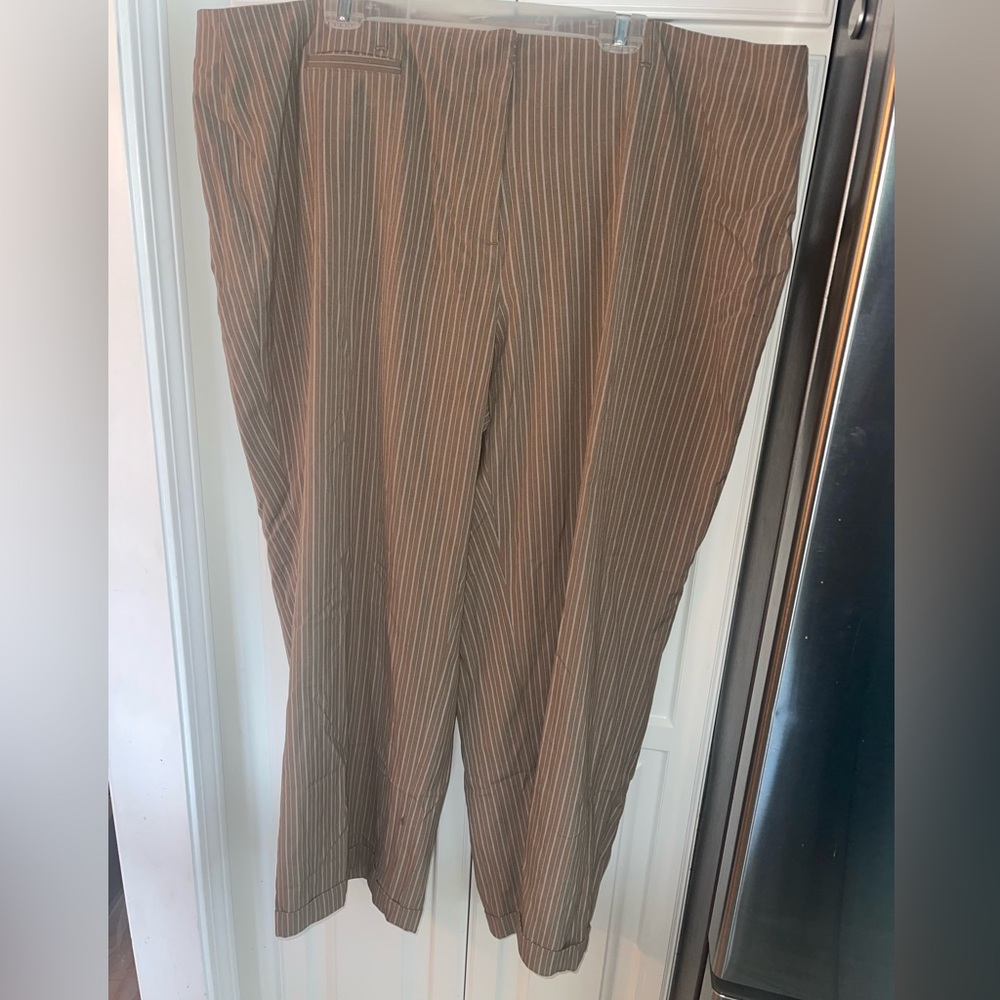 Avenue Pinstripe Cuffed Trouser Modern Fit Wide Leg Plus Size 26 Average Stretch